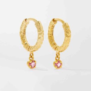 Original Märke Högkvalitativ CZ Diamond 18K Gold Hammered Huggie Hoop Earring Sterling Silver 925