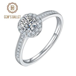 Cluster Rings GEM'S BALLET Moissanite Engagment 925 Sterling Silver 0.5Ct VVS1 Diamond Ring For Women Wedding Jewelry
