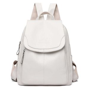 White Women Backpack Female Leather Backpacks Ladies Sac A Dos School Bags for Girls Large Capacity Travel Back Pack Rucksacks Y0804