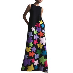 Summer print dress women spring black plus size o neck pullover high waist fashion blue maxi vest feminina LR756 210531