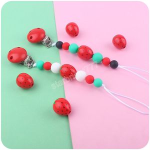 Baby Pacifier Holders Cartoon Strawberry Red Silicone Beads Pacifiers Infant Feeding Newborn Practice Toys
