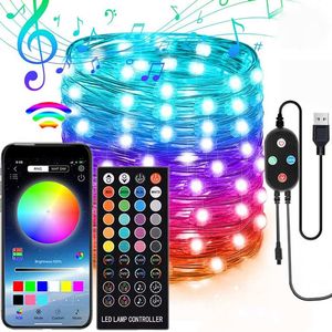 RGB Bluetooth App Control Lights Smart Copper Wire LED String Fairy Light Holiday Christmas Strings Lighting Garland Home De D2.0