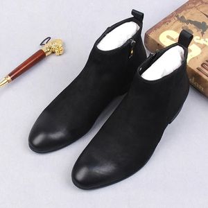 Erkek ayak bileği botları gerçek inek deri siyah gri İngiliz tarzı ofis sokak vintage el yapımı adam sivri uçlu boots yukarı martin botları