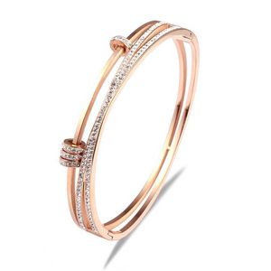 Kvinnor Rostfritt stål Rose Gold Par Armband Lover Armband Bangle Bröllop Smycken Q0717