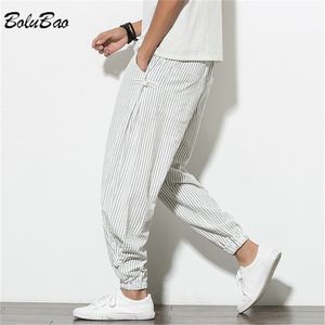 BOLUBAO الصيف الرجال السراويل الحريم فضفاض الكتان رقيقة مخطط عداء ببطء Sweatpants تنفس حجم كبير عادية سراويلي حريمي الذكور 211119