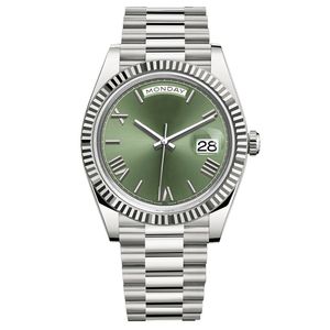 sichu1 - Top Mens Relógios 40MM Verde Roma Número Face Grande Data Mecânica Automática Relógio Homens Relógios de Pulso de Aço Inoxidável Vidro Safira