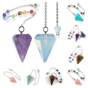 17 stilar Natursten Kvarts ädelsten Rock Tillbehör 7 Chakra Healing Crystal Hexagonal Pekad Reiki Hängsmycke Dowsing Pendulum Balance Meditation Jewel