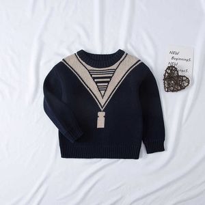 Casual Girl Boy Sweater Long Sleeve O-neck Navy Style Knitted Tops Clothes Autumn Winter Toddler Baby Sweater Clothing Costume Y1024