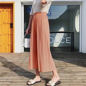 Women Chiffon Loose Pants High Waist Ruffled Hem Thin Pleated Trumpet Casual Trousers SUB Sale Q0801