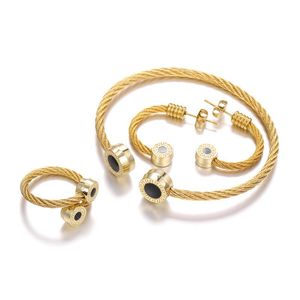 3 pcs de luxo / conjunto de bracelete abertos pulseira punho aço inoxidável titanium anel brinco conjuntos de cor de ouro jóias para pulseiras de charme