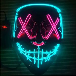 Halloween Maska Mieszane Kolor LED Party Masque Masquerade S Neon E Light Glow W Dark Horror świecące ER 220223