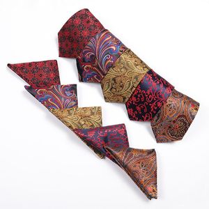 Luxury Mens Neck Ties Set Square scarf Floral Paisley Wedding Party Tie Pocket Squares Cufflinks Man Fashion Accessories