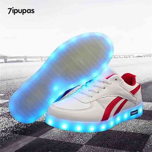 7ipupas vermelho sarja cesta acender as sapatilhas menino sapatos LED Schoenen Casual Kid Homme Luminous Sneakers Unisex Chaussures 210329