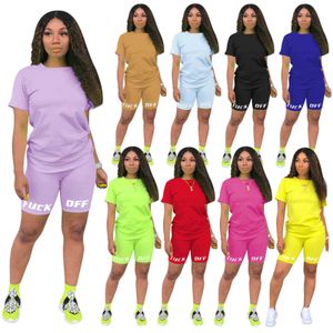 Women Sport Tracksuits Fashion Letter Print Short Sleeve T Shirt Top + Shorts 2Pcs Set Sportswear Summer Designers Clothes A135
