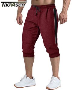 TACVASEN Men's 3/4 Capri Pants Joggers Sweat Shorts Fitness Workout Running Cotton Pants with Pockets Summer Breathable Shorts G1209