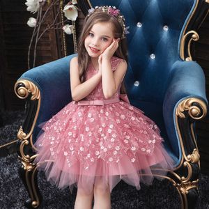 Barn flicka prinsessa klänning toddler barn sommar ärmlös soldig ren färg vit rosa röd blå boll klänning klänningar kläder 0-5t q0716