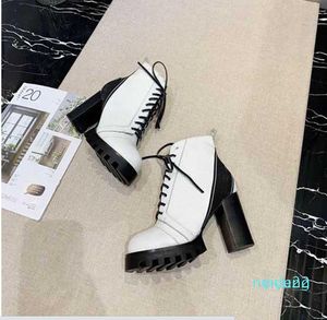 Boots Women Autumn Winter Bottom Short Gradient Color Boot Violet Black Red Shoelaces Comfortable Wear Real Leather Medal 30210