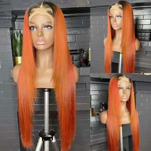 Ingwer Orange 13x6Lace Front Echthaar Perücken mit Babyhaaren Ombre Farbe Spitze Verschluss Perücke peruanische gerade 360Lace Frontal Perücken vorgezupfte volle Lacewigs