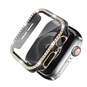 Для Apple Watch Series 7 41mm Cass Laser Hard PC Bling Diamond Cover с закаленным стеклом экрана Защитная крышка 45 мм 44 мм 42 мм 40 мм 38 мм