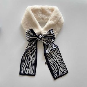 2020 Fall Winter Elegant White Black Faux Rabbit Fur Collar Scarf Neck Women Heart Polka Dot Foral Animal Printed Scarves Luxury H0923