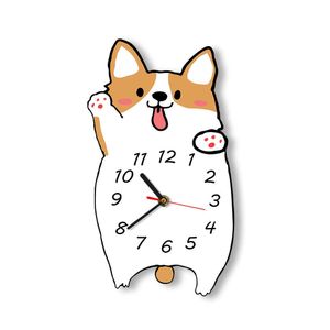 Baby Bid Bedroom Decor Corgi Dog Wall Clock Welsh Corgi Porträtt Watch Pet Shop Quartz Lugnt tryck Morden Design Wall Art Decor 210930