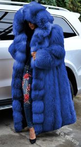 Moda długa zimowa z kapturem sztuczna futra luźna gęsta ciepła rozmiar sztucznej kurtki fur