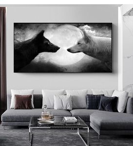 Pôsteres de pintura de lona de lobo preto e branco Pôsteres Impressões Animal Fotos para a sala de estar Decorative Home Decor