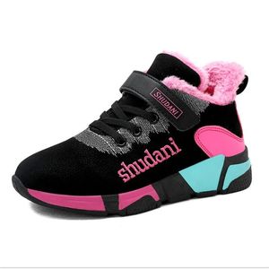 Skhek Winters Plush Buty Dziewczyny Sneakers PU Oddychające 6 Kids Boots Soft-Sole Anti-Slip Girl Students 10-letni 210329