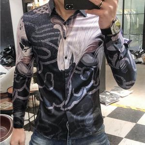 男性のドレスシャツのためのファッションデザイン印刷シャツ韓国風の男性のスリムな花2021春の高品質