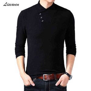 Liseaven Men's Black T-shirt Longa Camisetas Camisetas V-Neck T Camisas Masculinas Casuais Primavera Verão Outono Topstos G1229