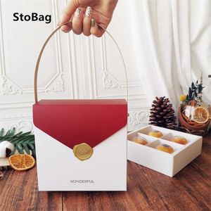 Stobag 5 pcs / lote 16.5x5.5x16.5cm caixa de papel de forma portátil caixa de aniversário de casamento festa de aniversário embalagem gema crocante biscoito suprimentos presente 210602