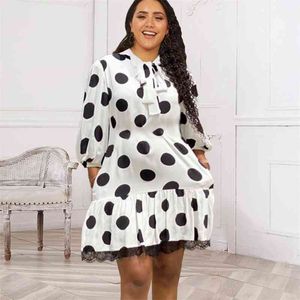 Polka Dot Dress Boho Puff Sleeve Knee Length Women Plus Size Dresses Evening Occasion Party Gowns XXL Summer Fashion 210527