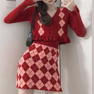 Skirts HOUZHOU Vintage Preppy Style Plaid Skirt Women Y2K Autumn High Waist Knitted Pencil Sexy Korean Fashion Kawaii Streetwear