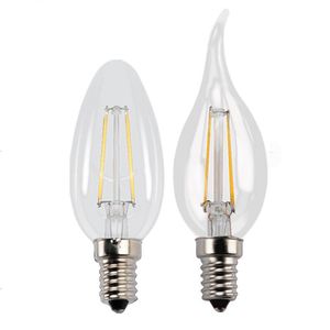 LED 전구 필라멘트 램프 촛불 조명 2 4 6W C35 시리즈 E12 E14 AC85 ~ 265V 샹들리에를위한 크리스탈 조명 전구 투명 유리 펜던트