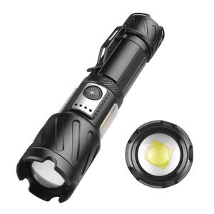 Powerful XHP160 LED Flashlight with Side COB Light Super Bright Torch Support Zoom Waterproof Adventure Camping Lights