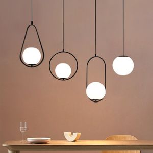 Nordic LED cam top kolye lambaları siyah gümüş altın pirinç metal başucu lambası basit bar yemek odası asılı lamba fikstürü