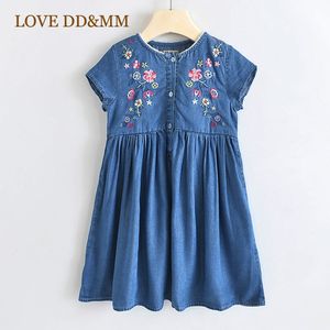 愛DDMMガールズドレス2021新しい子供服の花刺繍半袖デニムドレスの女の子服衣装Q0716
