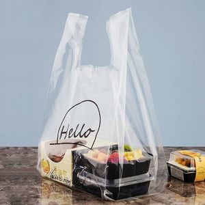 50PCS Engångs transparent plastpåse förtjockad flexibel Stark Bento Food Packaging Vest Type Portable Gift Shopping Väskor 210517