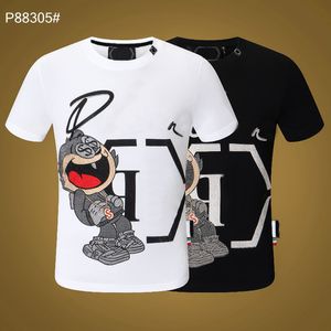 PP Fashion Men's Designer Slim Fit T-shirt Sommar Rhinestone Short Sleeve Rund Neck Teake Tee Skulls Print Tops Streetwear Collar Polos M-XXXL P88305