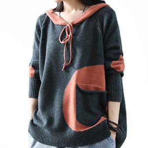 Kadın Sweaters 2021 Kapşonlu Pamuk Örme Süveter Kış Kore Moda Fitness Jumper Bayanlar Kalın Punk Giysileri Kadın Vintage Külot