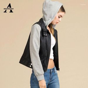 Frauenjacken Großhandel- Uuv Marke Womens Leder und Mäntel Kurze Patchwork mit Hut SILM Beiläufige Kapuzenjacke JS1301037991