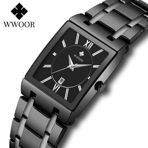 Relogio Masculino WWOOR Top Brand Роскошная нержавеющая сталь Черные мужские квадратные часы Мужские Водонепроницаемые Кварцевые Платье Наручные Часы Мужской 210527