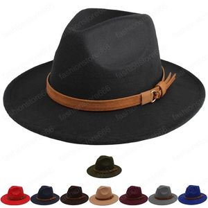 Yüksek Kalite Geniş Brim Fedora Şapkalar Kadınlar Sonbahar Kış Kemer Yün Caz Caps Erkekler Vintage Panama Fedoras Sun Cap Chapeau Sombrero