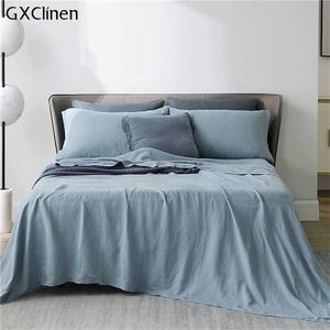 100% Linen Flat Sheet 3PCS or Fitted with 2 Pillowcase Sage Green Bedding Set Organic Flax Bedclothes Coverlet Bed Cover 211110