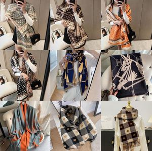 Mode kvinna h brev kärleksfull hjärta utskrift cashmere halsdukar lyx designer tofsar tjockna pashmina sjal halsduk vinter utomhus hålla varma ull spinning halsdukar