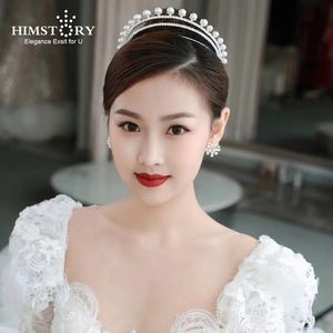 HIMSTORY Pearl Hairband Crown Tiara Est Wedding Hair Accessories For Women Bridal Bridesmaids Party Fashion Jewelry Headdress Clips Barret