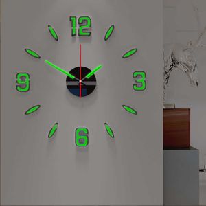 明るいDIY時計ホームシンプルさの静かなファッションの壁時計リビングルームクリエイティブウォールステッカーベッドルームの壁時計210724