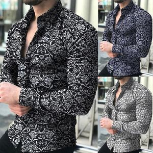 Camisas de vestido masculinas Mens Camisas Casuais 2022 Homens Camisa de Vestido Manga Longa Impressão Floral Slim Fits Homem Designer de Alta Qualidade Sólida Roupas Masculinas Fit Business