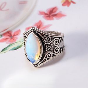 Vintage tibetischer großer Heilkristall-Ring für Frauen, Boho, antiker indischer Mondstein-Ring, feiner Schmuck für Mädchen und Damen