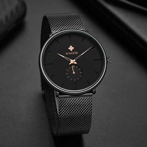 WWOOR man watch Casual Sport slim watch for men Top Brand Simple Fashion wristwatches mens Mesh belt Waterproof Clock 210527
